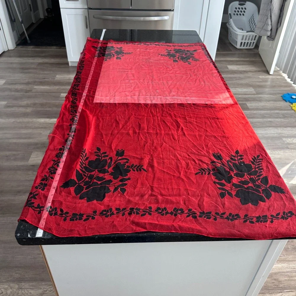 Unbranded Floral Sheer Silk Scarf Womens OS Red Black Rose Print Gothic Romantic